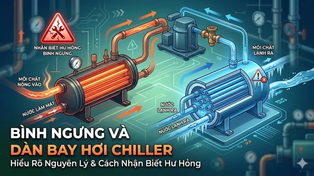 Bình Ngưng và Dàn Bay Hơi Chiller: Hiểu Rõ Nguyên Lý & Cách Nhận Biết Hư Hỏng