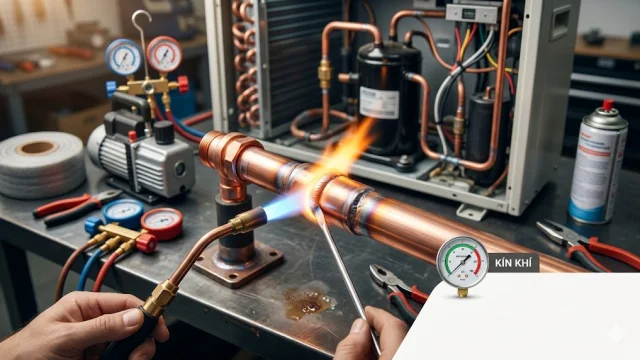 Phương pháp hàn đồng và xử lý mối hàn kín khí trong sửa chữa máy lạnh
