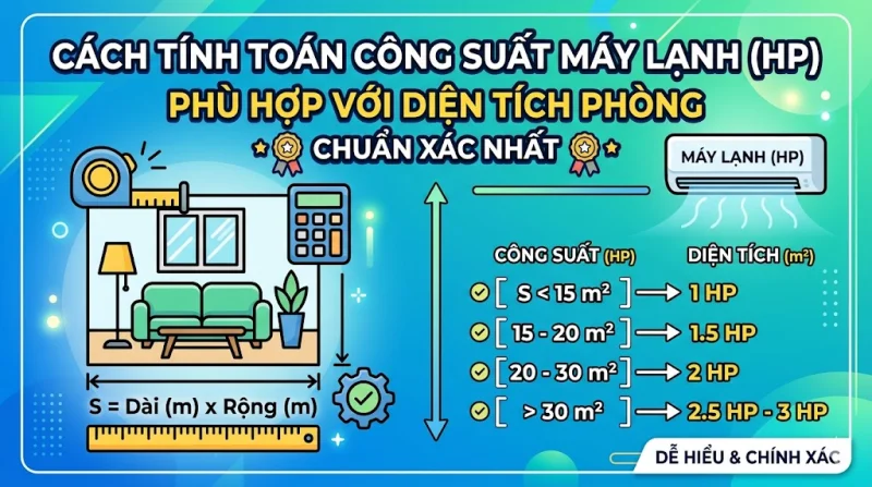Cách Tính Toán Công Suất Máy Lạnh (HP) Phù Hợp Với Diện Tích Phòng Chuẩn Xác Nhất