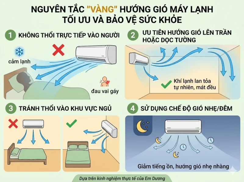 Hướng Dẫn Điều Chỉnh Hướng Gió Máy Lạnh (Cánh Quạt) Để Làm Mát Tối Ưu và Bảo Vệ Sức Khỏe